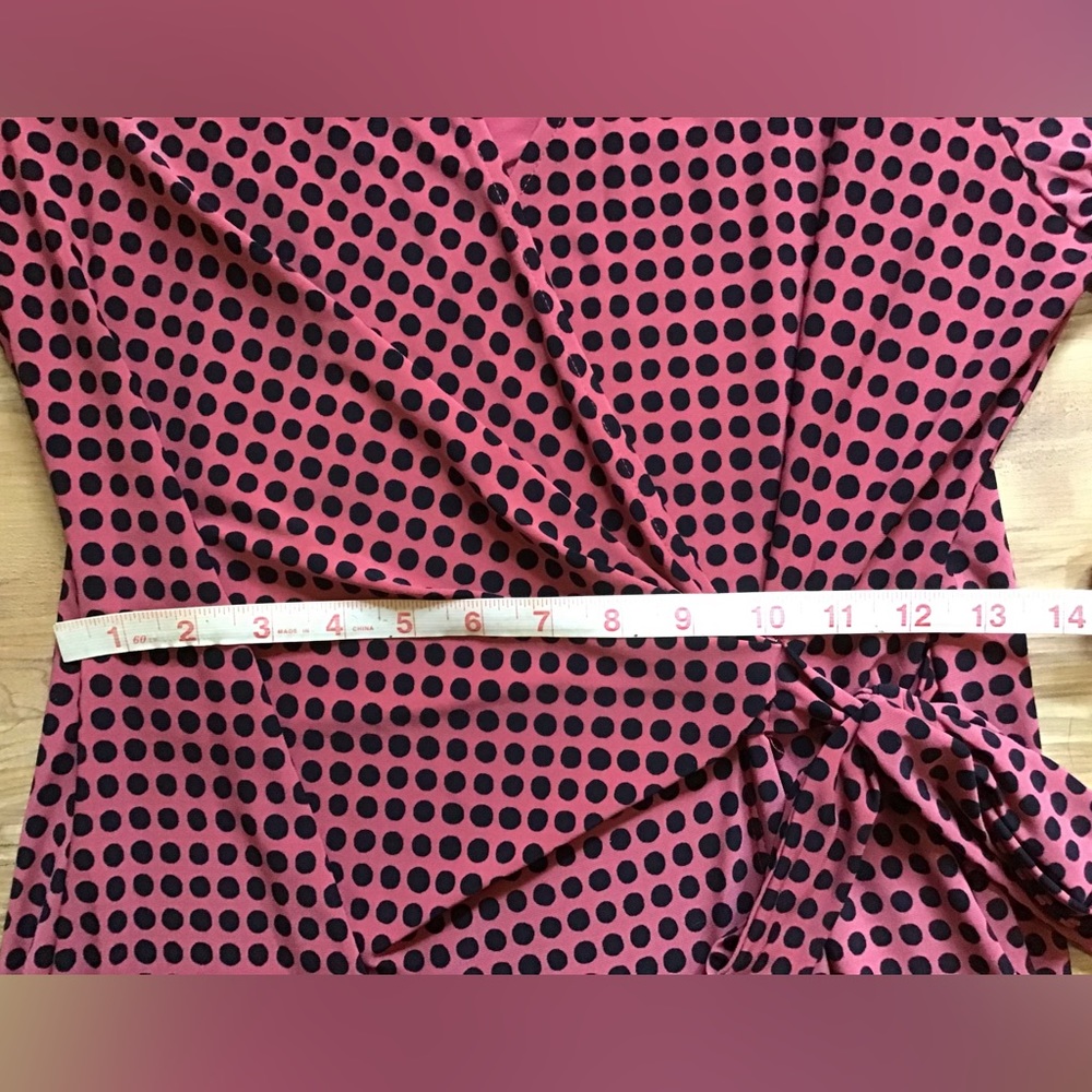 NWOT Anne Klein Classic Faux Wrap Dress Cinnamon & Black Polka Dot - Picture 7 of 14